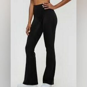 MONO B BLACK RIBBED FLARE LEGGINGS
